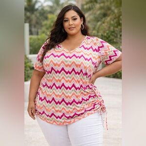 Kiwi Pink and Orange Zigzag Short Sleeve Top